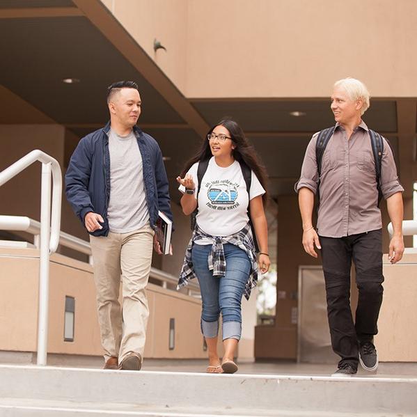 Students walking outside the Science building